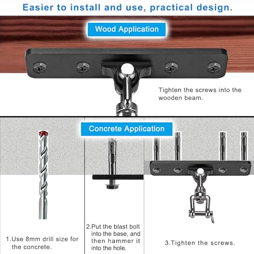 Dolibest Heavy Bag Hanger, Wall Ceiling Mount Hook 360° Rotation Wood Beam Holder Body Weight Strength Training Systems, Wood Beam Holder with Spring and 1 Carabiner, 4Wood Screws for Wooden Sets - color: Heavy Bag Hanger With Spring