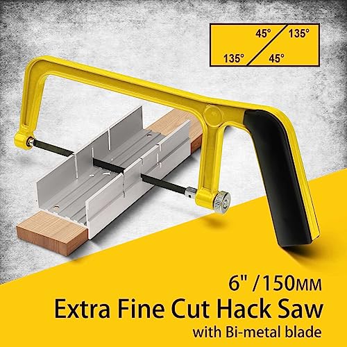 Hanpex 6 in. Mini Hacksaw & mitre Block Set - 150mm Extra Fine Cut Hack Saw with Bi-Metal Blade - style: Mini Hacksaw Set