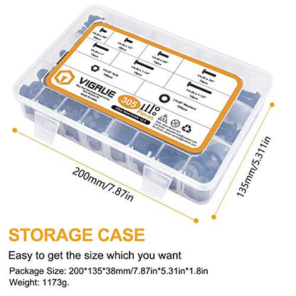 VIGRUE 305Pcs 1/4-20 Bolt and Nut Assortment Kit, 1/4-20 Black Button Head Socket Cap Screw Nuts Washers Kit, Assorted Allen Head Screws, Class 12.9 Alloy Steel - size: VIGRUE 305Pcs 1/4-20 Button Head