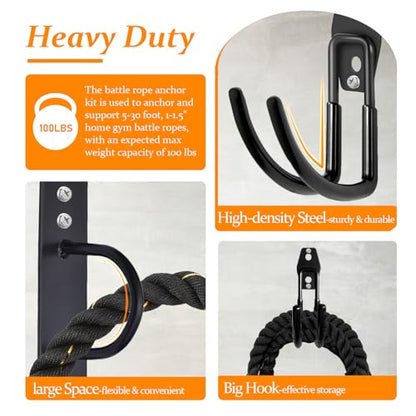Heavy Duty Battle Rope Anchor Kit Wall Mount - size: Small