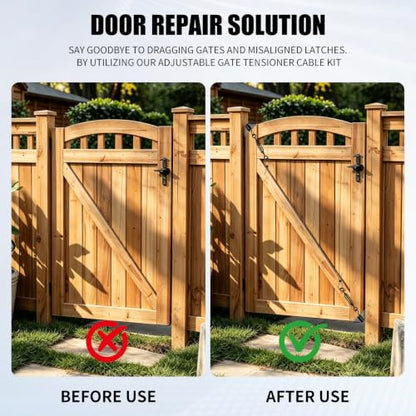 Anti Sag Gate Kit for Wooden Fence, Gate Tensioner Cable Kit, Black Zinc