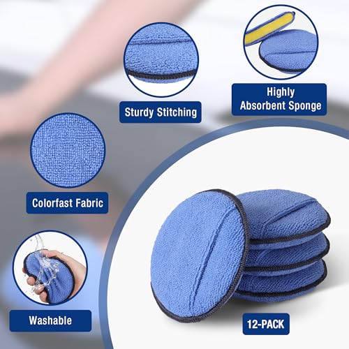 WORKPRO 12-Pack Car Wax Applicator Pads with Finger Pocket, Microfiber Pad