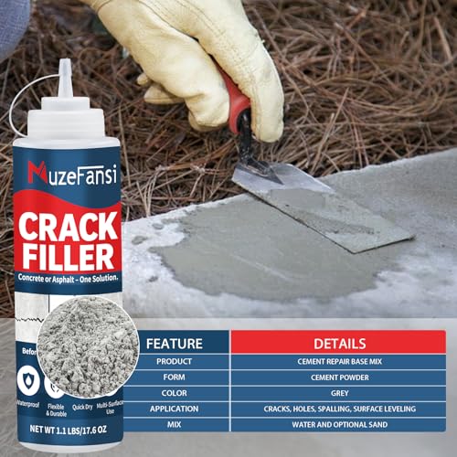 Concrete Crack Filler, Concrete Crack Sealant, 1.1LB Cement Powder for Concrete Crack Filling and Surface Patching, Mix with Water or Sand, Grey Cement Crack Filler for Walls, Floors, Driveways