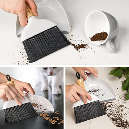 MR.SIGA Mini Dustpan and Brush Set, Bamboo Handle, White, 1 Set - color: White