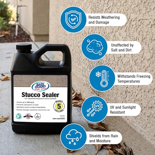 Rain Guard Water Sealers SP-7003 Stucco Sealer Concentrate Makes 5 Gallons - Clear Natural Finish - Deep Penetrating Water Repellent Protection For All Stucco Surfaces - Water-Based Silane/Siloxane - style: 32 fl oz (makes 5 Gallons)