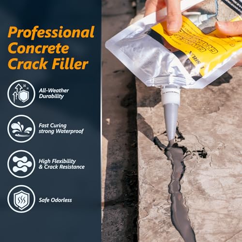 Concrete Crack Filler,1 LB High Elasticity Cement Crack Filler,Self-Leveling Quick-Drying & Waterproof Concrete Caulk,Concrete Repair for Driveway,Walkway,Patio,Joint,Indoor and Outdoor,Grey (16oz) - size: 1LB