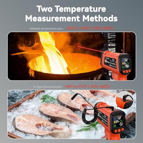 58°F to 1796°F Infrared Thermometer Gun, Dual-Mode 16:1 - color: Orange/-58°F to 1796°F and -58°F to 572°F-holster