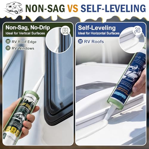 Non-Leveling RV Roof Sealant, Lap Sealant for RV Roofs, Windows, Skylight, Non-Sag RV Roof Sealant, Waterproof White RV Sealant, RV Caulking Sealant for Vertical Surface Leak Repair - color: White