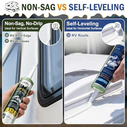 Non-Leveling RV Roof Sealant, Lap Sealant for RV Roofs, Windows, Skylight, Non-Sag RV Roof Sealant, Waterproof White RV Sealant, RV Caulking Sealant for Vertical Surface Leak Repair - color: White