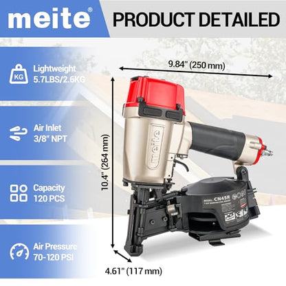 meite CN45R Roofing Nailer, Drives 15 Degree 7/8" to 1-3/4" Coil Roof Nails