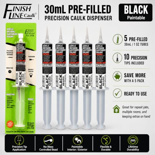 30mL Pre-Filled Precision Caulk Applicator Black 5-Pack - color: Black