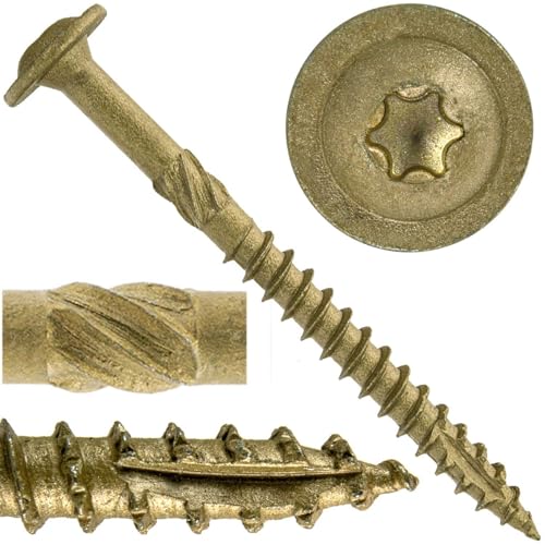 Jake Sales #15 x 3 Construction Lag Screw - Torx/Star Drive Heavy Duty Structural Lag Screw - ACQ Compatible - Modified Truss Washer Head. 1 x 100 Count Box - 100 Screws - color: BRONZE, size: 15x3"
