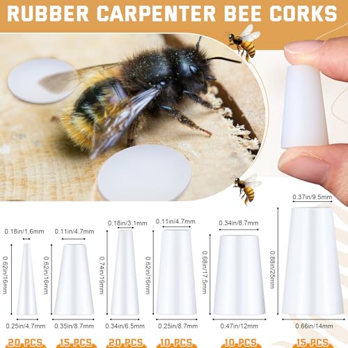 Tandefio 100 Pcs 6 Sizes Carpenter Bee Plug Rubber Cork Stopper Carpenter Bee Corks for Easy Repair of Damaged Porch Hole - size: Six Sizes