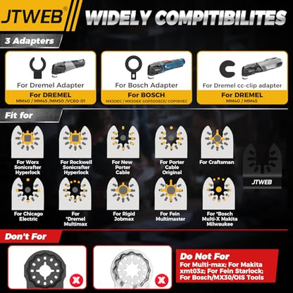 JTWEB Japanese Tooth Multi Tool Blades for Wood, 20PCS Arc-Shaped Edge Oscillating Tool Blade Clean Cut for Wood, Plastic, Oscillating Saw Blades Sharpener Multitool Blades Kits for Bosch