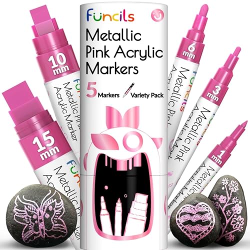 5 Acrylic Metallic Pink Paint Pen Markers for Rocks, Canvas, Wood - color: Metallic Pink
