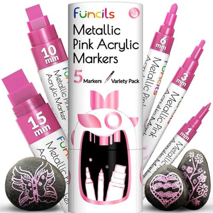 5 Acrylic Metallic Pink Paint Pen Markers for Rocks, Canvas, Wood - color: Metallic Pink