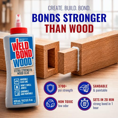 Extra Strength Wood Glue for Woodworking, Furniture Repair, Crafts, Carpentry, or DIY Projects. Non-Toxic, Heavy Duty, Water Clean-up, Sandable, Paintable & Invisible Glue Line, 6 Pack - 14.2 Bottle. - size: 6 Pack