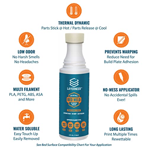 3D Printer Adhesive Glue Bed Weld Original, Strong Grip Reduces Warping