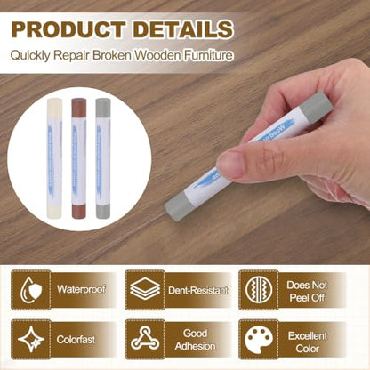 PATIKIL 3Pcs Wood Furniture Repair Markers with Scraper, 3 Colors-3 - color: Beige/Brown/Gray