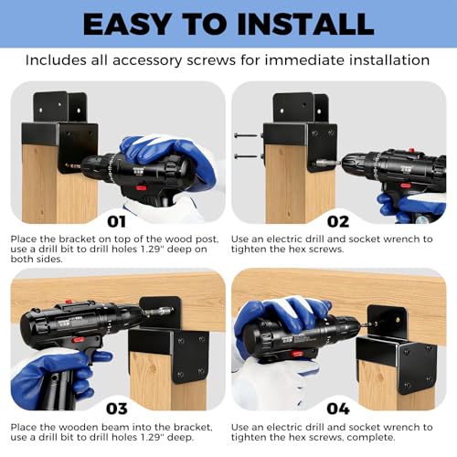 Heavy Duty 4x4 Post Caps Tie Bracket Pergola Bracket Kit-2 Pcs for Gazebos, Decks, Porches, Swingsets, Log Cabins etc., Wood Post to Beam Support Brackets (P4x4-B2x4) Black - size: P4x4-B2x4
