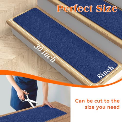 Stair Treads for Wooden Steps 15 PCS, Non Slip Stair Rugs Blue - color: Blue
