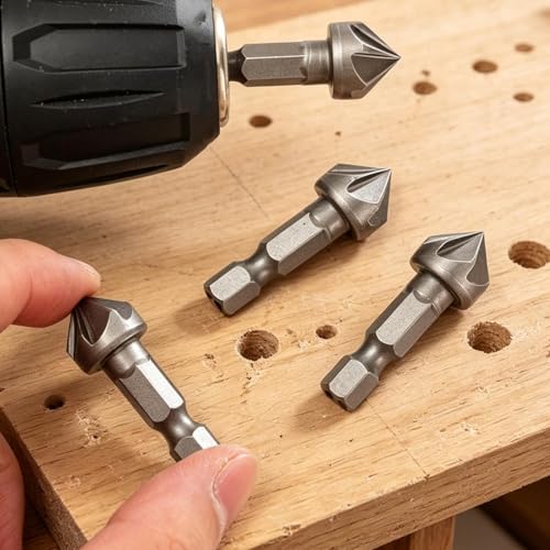 2Pcs 1/4 Hexagonal Shank Five Blade Countersunk Drill 12.7mm Woodworking Hole Opener Spot Facer Deburring Drill Bit Set