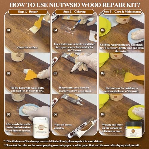 Wood Furniture Repair Kit – Set of 34 with Putty, Beewax, Fillers & Markers