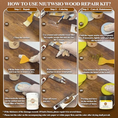 Wood Furniture Repair Kit – Set of 34 with Putty, Beewax, Fillers & Markers