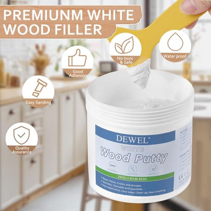 DEWEL Wood Putty, 29 Ounce White, High-Capacity Wood Filler Paintable, Stainable, Sandable, Non-Toxic, Waterproof, Furniture Repair Kit - size: 29 Ounce