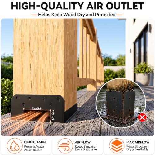 8x8 Post Base 4 Pack, Adjustable Deck Post Support, Fits 7.5'' x 7.5'' Wood - size: 8x8