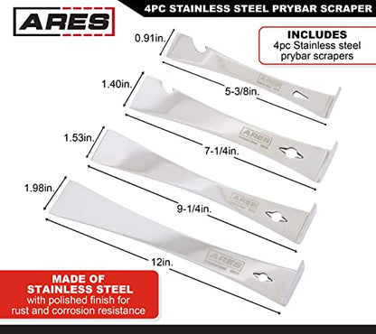 ARES 46020 4-Pc Stainless Steel Pry Bar Scraper Set - Nail Puller & Opener