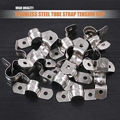 Keadic 30Pcs M20 Two Hole Strap U Bracket Tube Strap Tension Clips Stainless Steel Heavy Duty Rigid Pipe Strap Clamp, for Pipe Fixing - size: 3/4"-30pcs