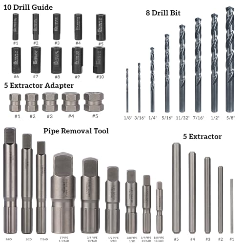 Screw & Pipe Extractor Set,Left Hand Drill Bit with Drill Guides - color: 37-piece Bolt Extractor Set