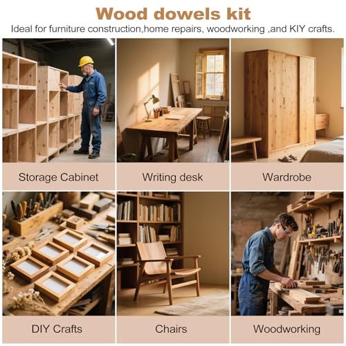 4 Sizes 250Pcs Wooden Dowel Pins Kit 1/4inch 5/16Inch Small Fluted Wood Dowels Pegs Hardwood Pin for Furniture Woodworking Crafts