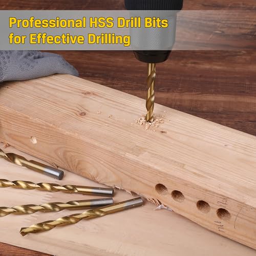 99 Pieces Titanium Twist Drill Bit Set, 135° Tip High Speed Steel, Size from 1/16" up to 3/8", Ideal Drilling in Wood/Cast Iron/Aluminum Alloy/Plastic/Fiberglass, with Hard Storage by HURRICANE - size: 99 Piece Twist Drill Bits Set 135°