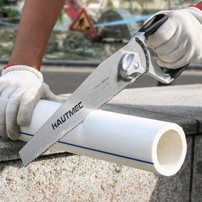 HAUTMEC 11-Inch PVC Pipe Saw, Heavy Duty Hand Saw for Cutting Plastic, ABS, Drywall and Wood, 10 TPI Fine Tooth with Adjustable Angle Handle for Plumbers