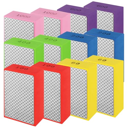 12 Pack Diamond Hand Polishing Pads, 60-1000 Grit Diamond Sanding Pads