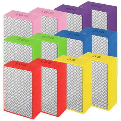 12 Pack Diamond Hand Polishing Pads, 60-1000 Grit Diamond Sanding Pads