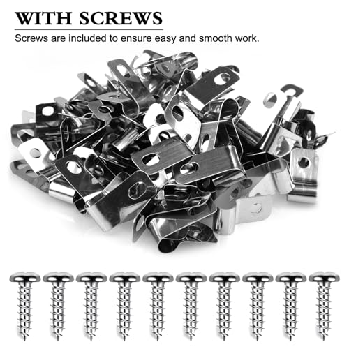 100 Pcs Fence Wire Clamps Stainless Steel Fencing Mounting Clips with 100 Pcs Stainless Steel Screws for 2-6 Gauge Welded Wire to Wood, Metal or Vinyl Fence (100pcs(2-6 Gauge))