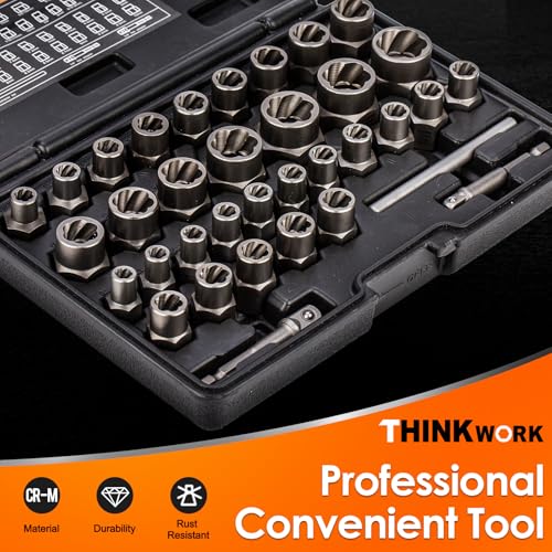 35 Pcs Bolt Extractor Kit, 1/4" & 3/8" Drive Impact Bolt & Nut Remover Set - size: 35-Piece