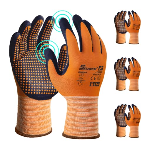 Schwer 3/6/12 Pairs Safety Work Gloves, MicroDot Abrasion & Grip, LT5619, L - size: Large