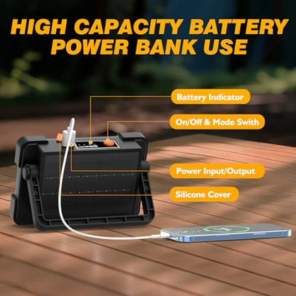 120W Solar Rechargeable 144 LED Work Light, 10000LM Flood Light - color: Black