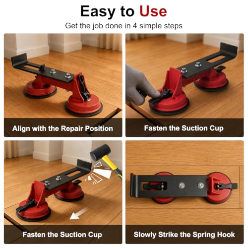 Floor Gap Fixer Tool with Dual Suction Cup, Rubber Mallet & 5 Reusable Pads