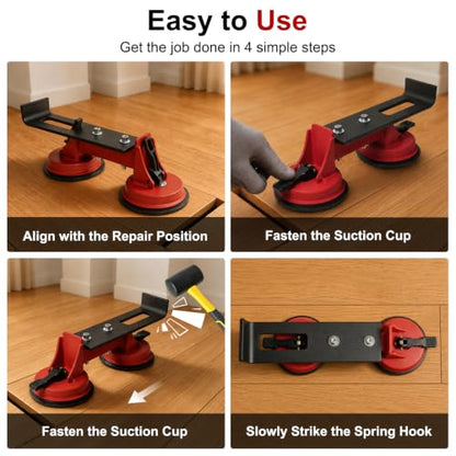 Floor Gap Fixer Tool with Dual Suction Cup, Rubber Mallet & 5 Reusable Pads