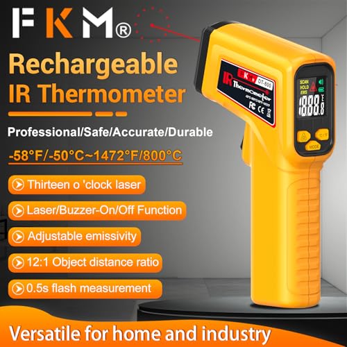 FKM Rechargeable Infrared Thermometer Gun,13-Point Laser-High Precision - color: Amber
