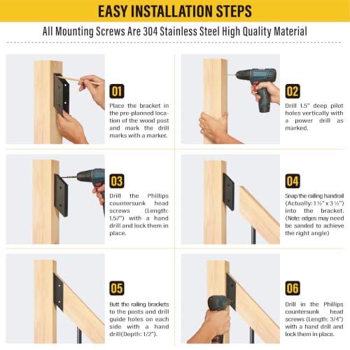 4 Pair(8pack) 30° Stair Stainless Steels Deck Railing Bracket Connectors, for 2x4 (Actually 1 ½" x 3 ½") Wood Deck Railing Post to handrail Connection (Matte Black) - size: Angles 30°