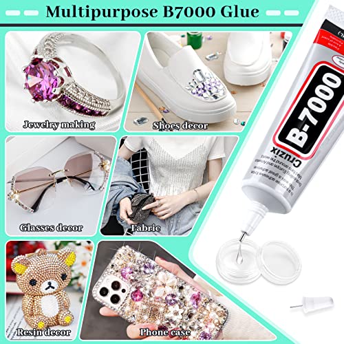 B7000 Glue Clear with Precision Tip, B-7000 Jewelry Bead Glue Adhesive Medium Viscosity with Art Dotting Stylus Pens Rhinestone Applicator Kit for Clothes Fabric Nail Crafts DIY (3 PCS, 25 ML/ 0.9 oz)