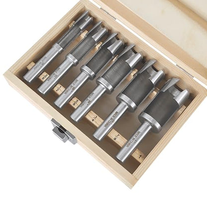Industrial H7693 - Deep Plug Cutter 6 Pc. Set for Woodworking with Storage Wooden Box