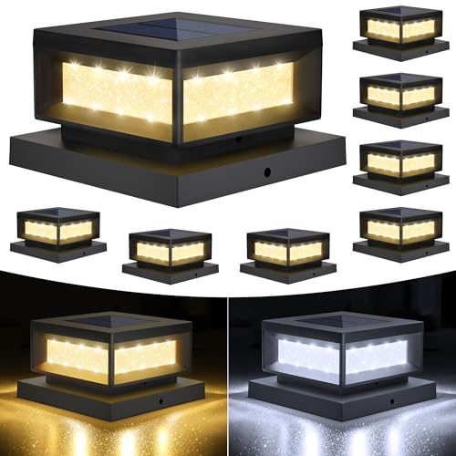 Mlambert 8 Pack Solar Post Lights, 4x4 6x6 Wood/Vinyl Fence Cap, Black - color: Black, size: 8 Pack