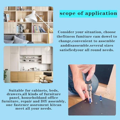 OFCOX 124Pcs 3 in 1 Cam Lock Screws and Nuts Set, Heavy Duty Zinc Alloy Furniture Connecting Fittings, Twist Lock Fasteners Bolts Dowels for Cabinet Drawer Dresser Cupboard Hardware Spare Parts Kit